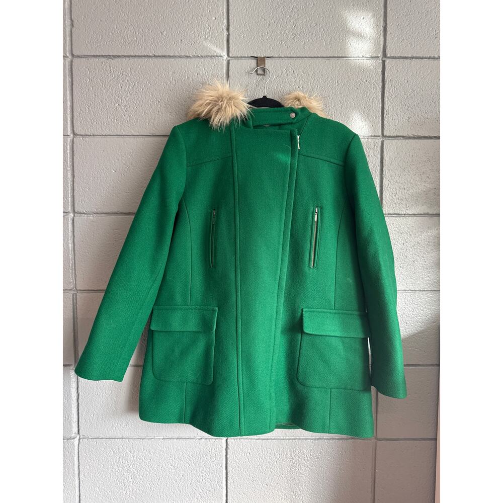 Talbot's Faux-Fur Trim Wool Jacket in Kerry Green size 14 SEE DESCRIPTION